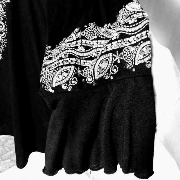 BOHEMIAN /PEASANT BLACK* BLINGY * TOP WOMAN L/XL*ONLY NINE WOMAN BRAND - Picture 3 of 8